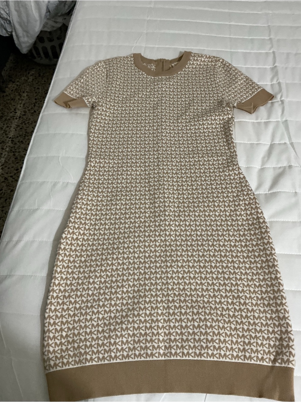 Michael Kors MK Monogram Knit Dress Cream Beige Size Small